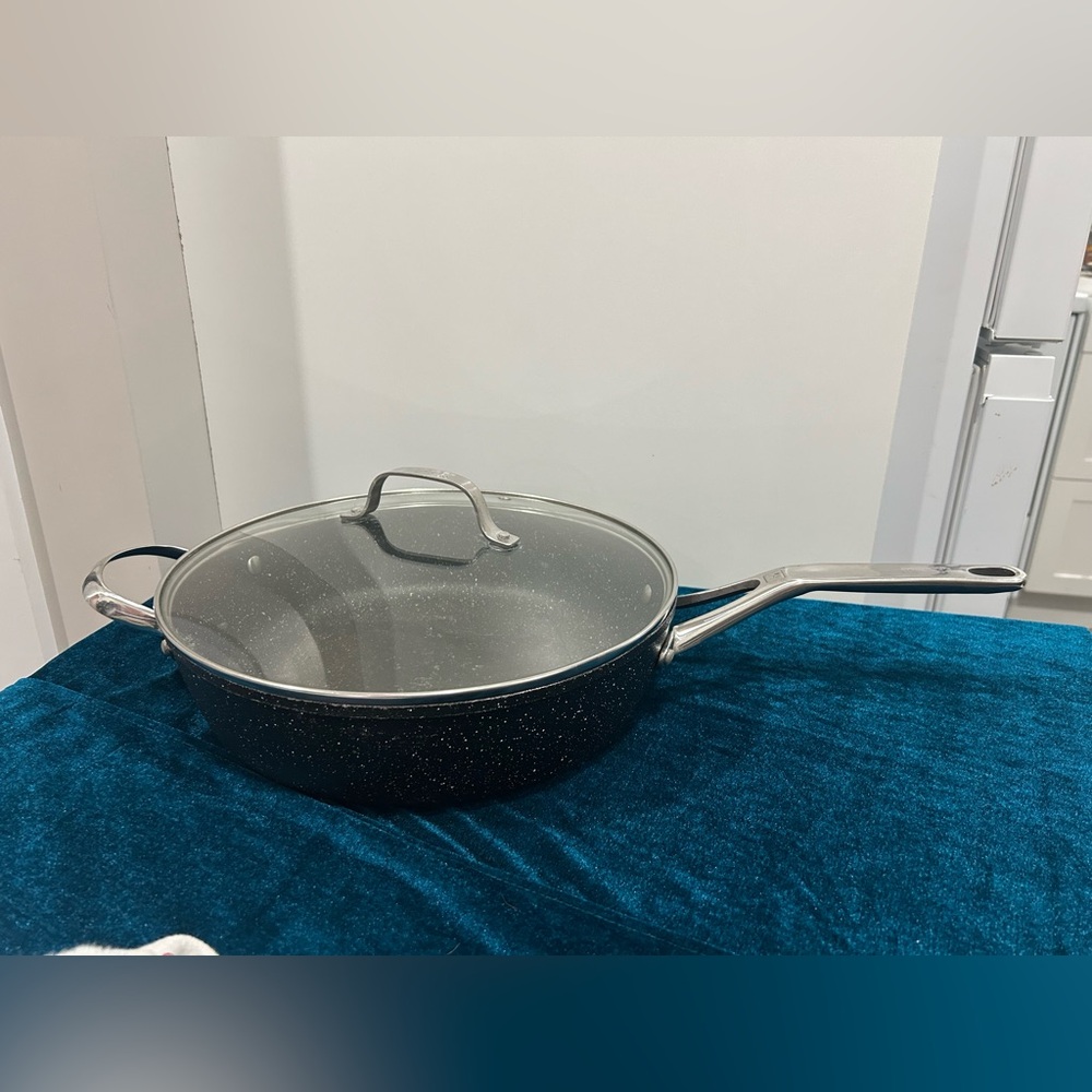 The Rock Speckled Black Nonstick Deep Sauté Pan with Glass Lid